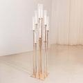 10-Arm Gold Cluster Taper Candle Holder with Clear Glass Shades 50" - Stylish Large Candle Arrangement for Events