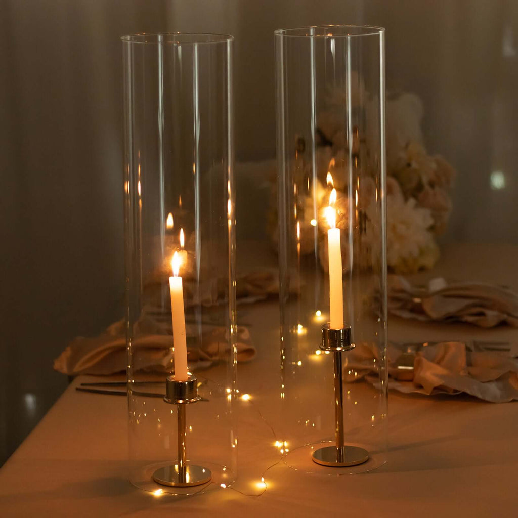 2-Pack Glass Candelabra Shades Open End Hurricane Design 24" Clear - Stylish Table Centerpiece for Weddings & Gatherings