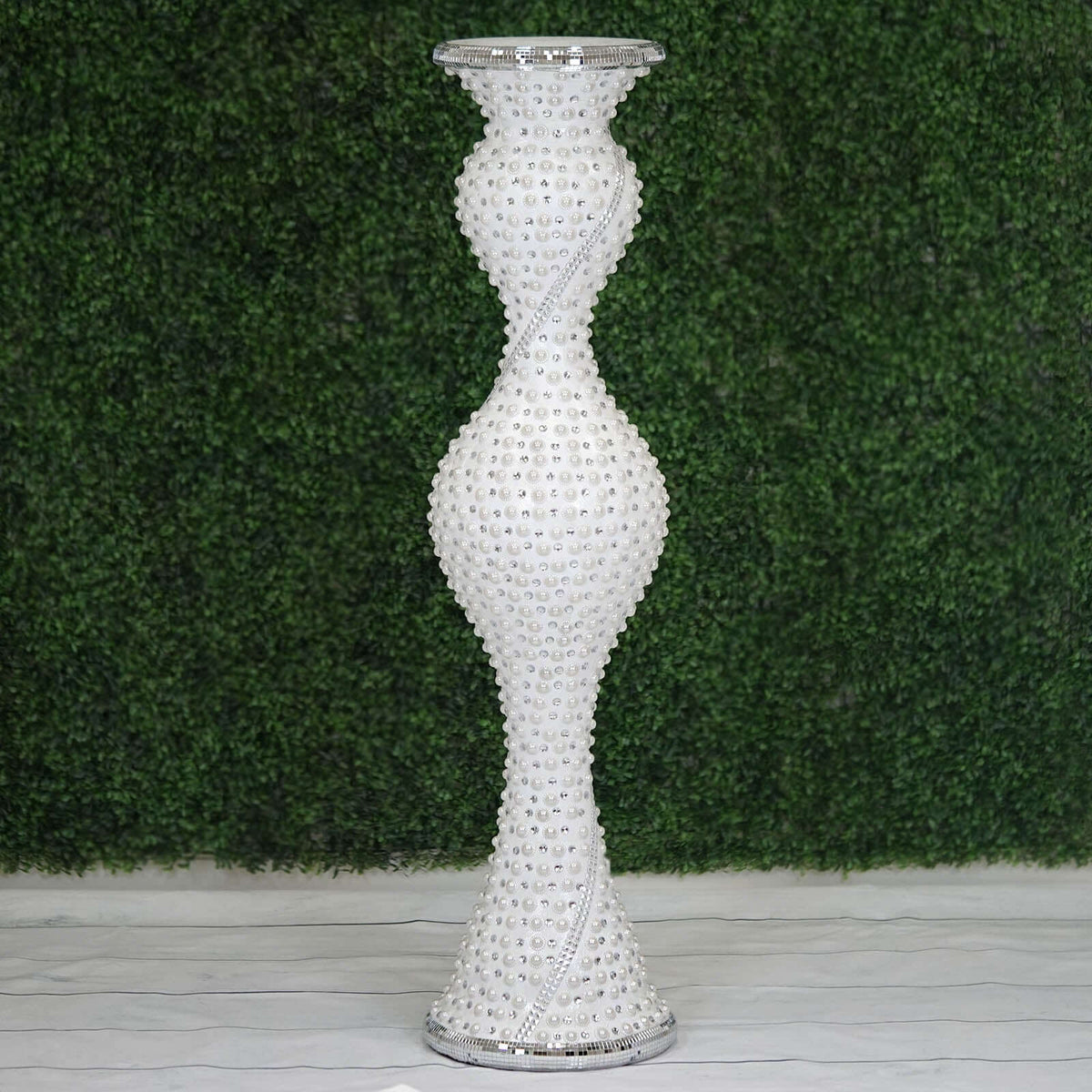 Magical Mermaid Style Mirror Mosaic and Pearl Studded Floor Vase 40"