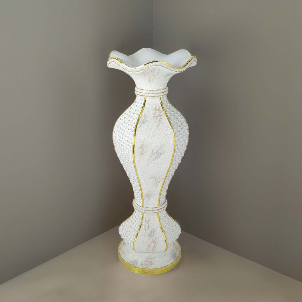 Shimmering Gold Glittered Marble Design Flower Pot Vase With Pearls and Mirror Mosaic Embellishment 40"