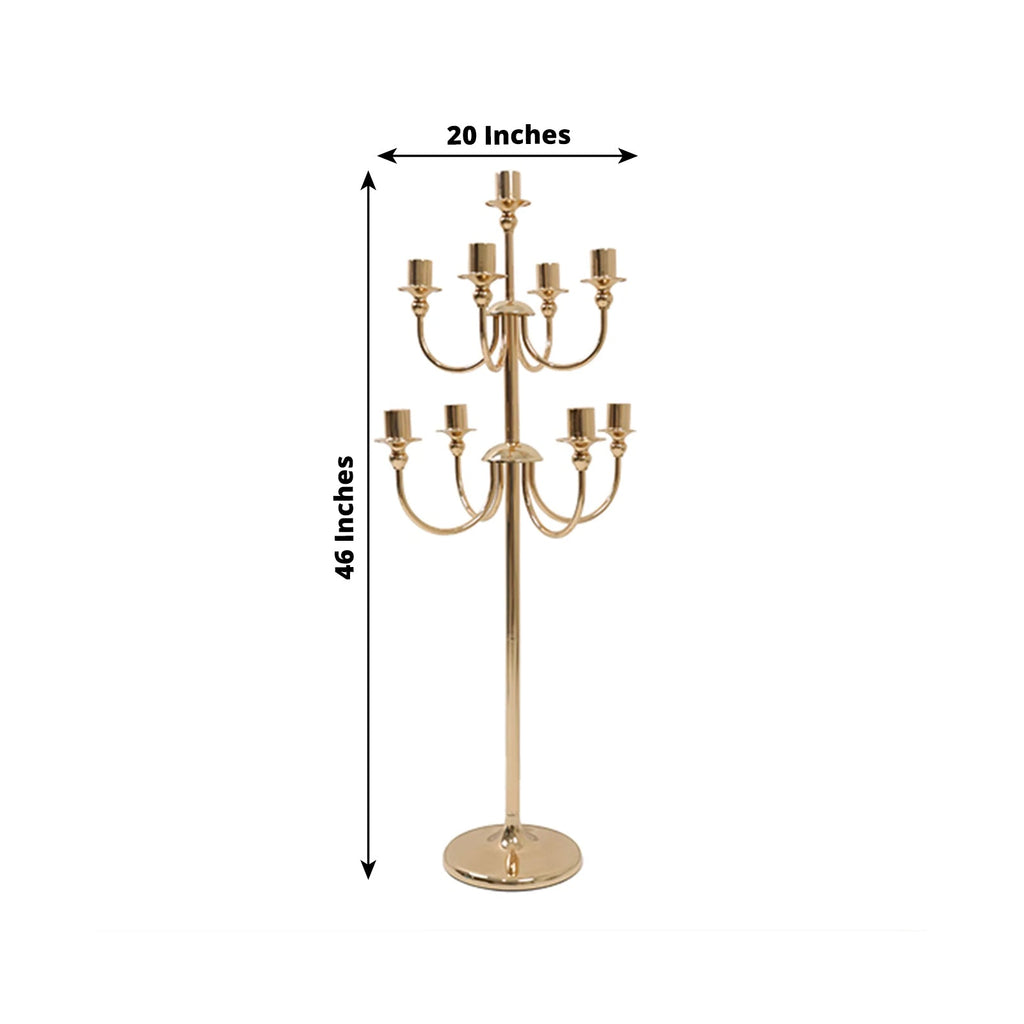 Metal Floor Candelabra Candle Holder 46" Tall - 9-Arm Gold Vintage Taper Candlestick Stand Table Centerpiece for Weddings & Parties