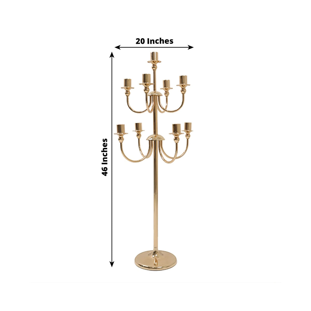 Metal Floor Candelabra Candle Holder 46" Tall - 9-Arm Gold Vintage Taper Candlestick Stand Table Centerpiece for Weddings & Parties