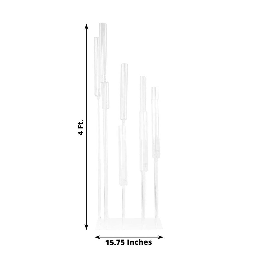 9-Arm Acrylic Cluster Taper Candelabra with Square Base 4ft Clear - Stylish Candle Holder Table Centerpiece for Pillar Candles & Events