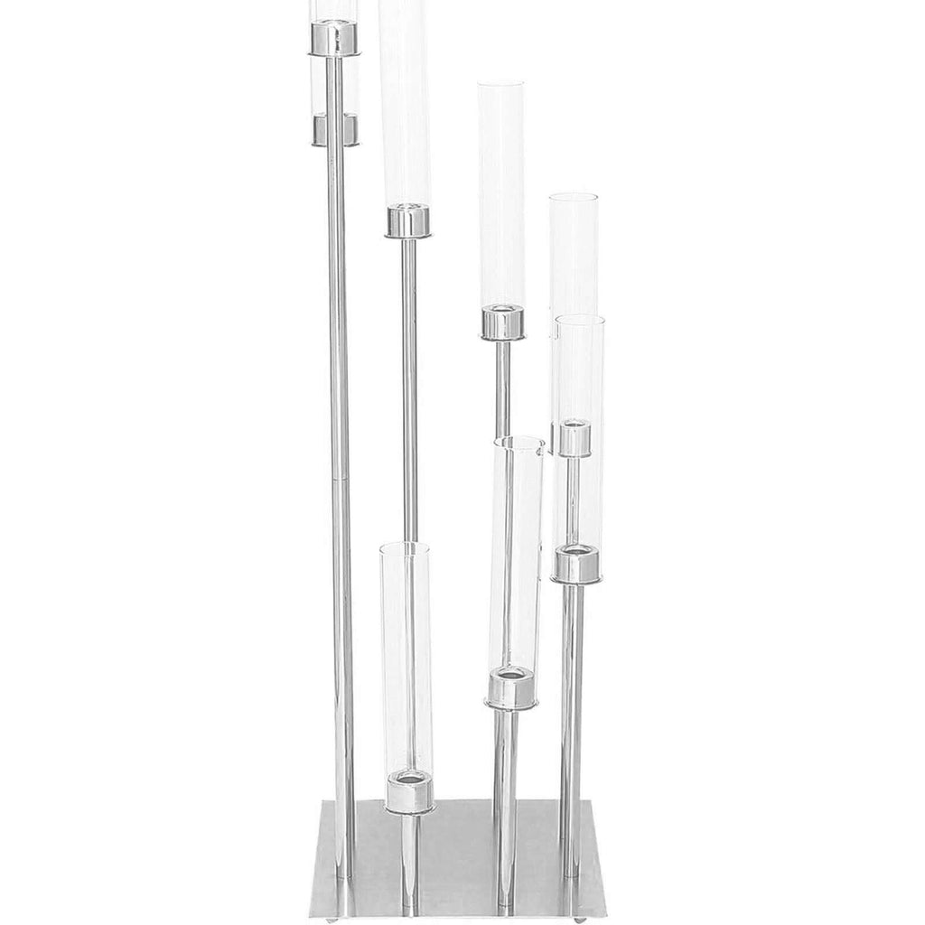 8 Arm Cluster Taper Candle Holder 42" Silver With Clear Glass Shades - Large Candle Arrangement