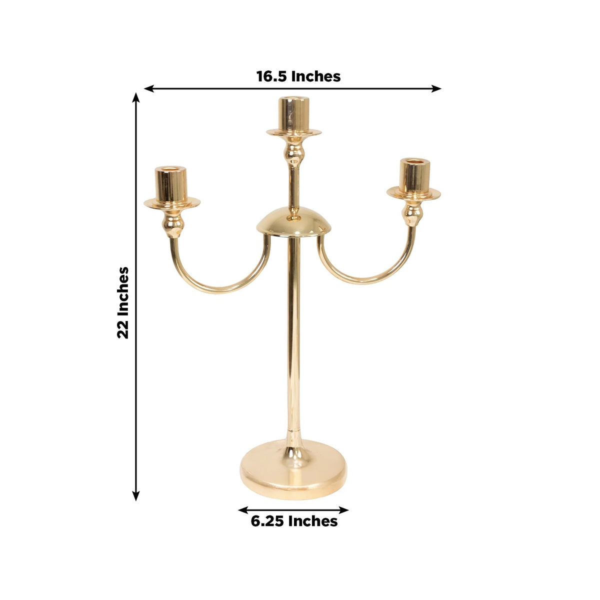 Gold 3-Arm Metal Candelabra – 22" Tall Modern Taper Candle Holder Centerpiece Stand
