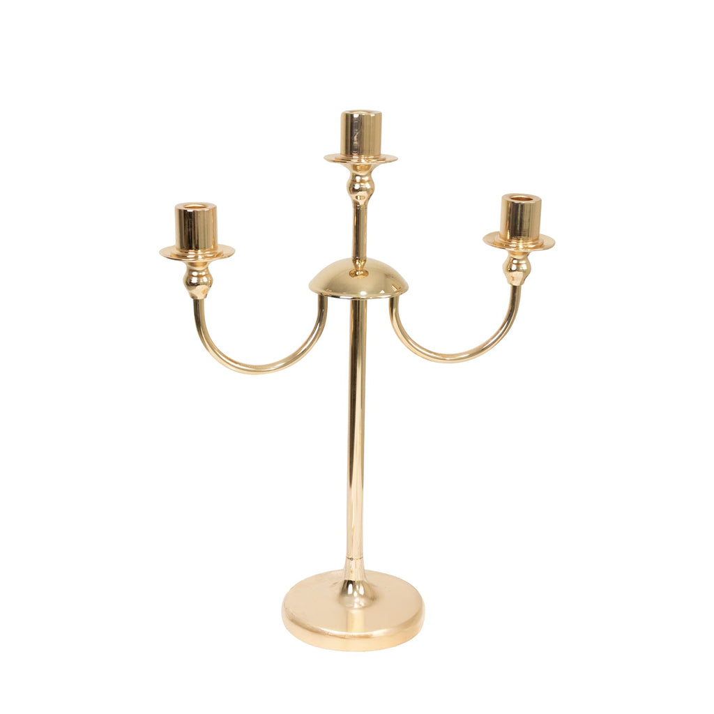 Gold 3-Arm Metal Candelabra – 22" Tall Modern Taper Candle Holder Centerpiece Stand