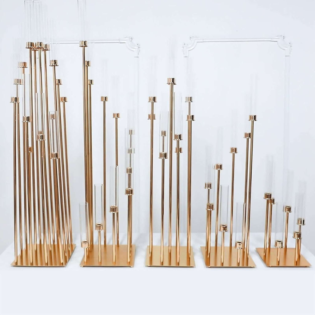 10-Arm Gold Cluster Taper Candle Holder with Clear Glass Shades 50" - Stylish Large Candle Arrangement for Events