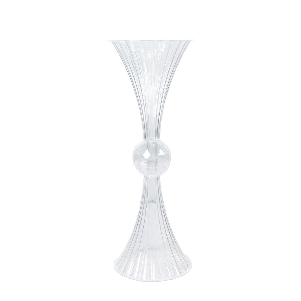 4 Pack Ribbed Acrylic Trumpet Vases – 28" Clear Reversible Flower Centerpiece with Crystal Ball Accent