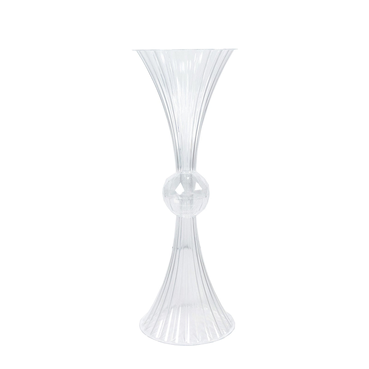 4 Pack Ribbed Acrylic Trumpet Vases – 28" Clear Reversible Flower Centerpiece with Crystal Ball Accent