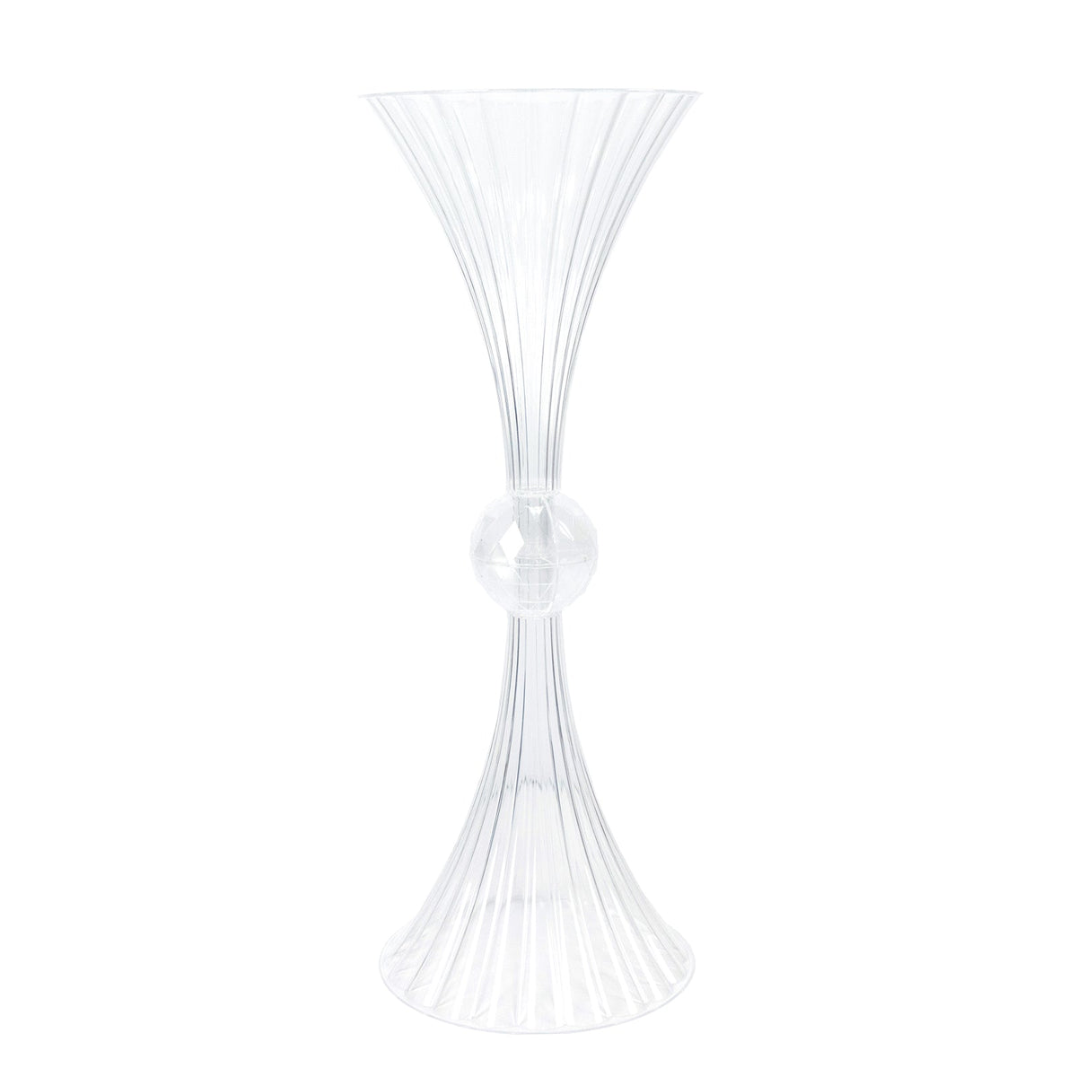 4 Pack Ribbed Acrylic Trumpet Vases – 32" Clear Reversible Flower Centerpiece with Crystal Ball Accent