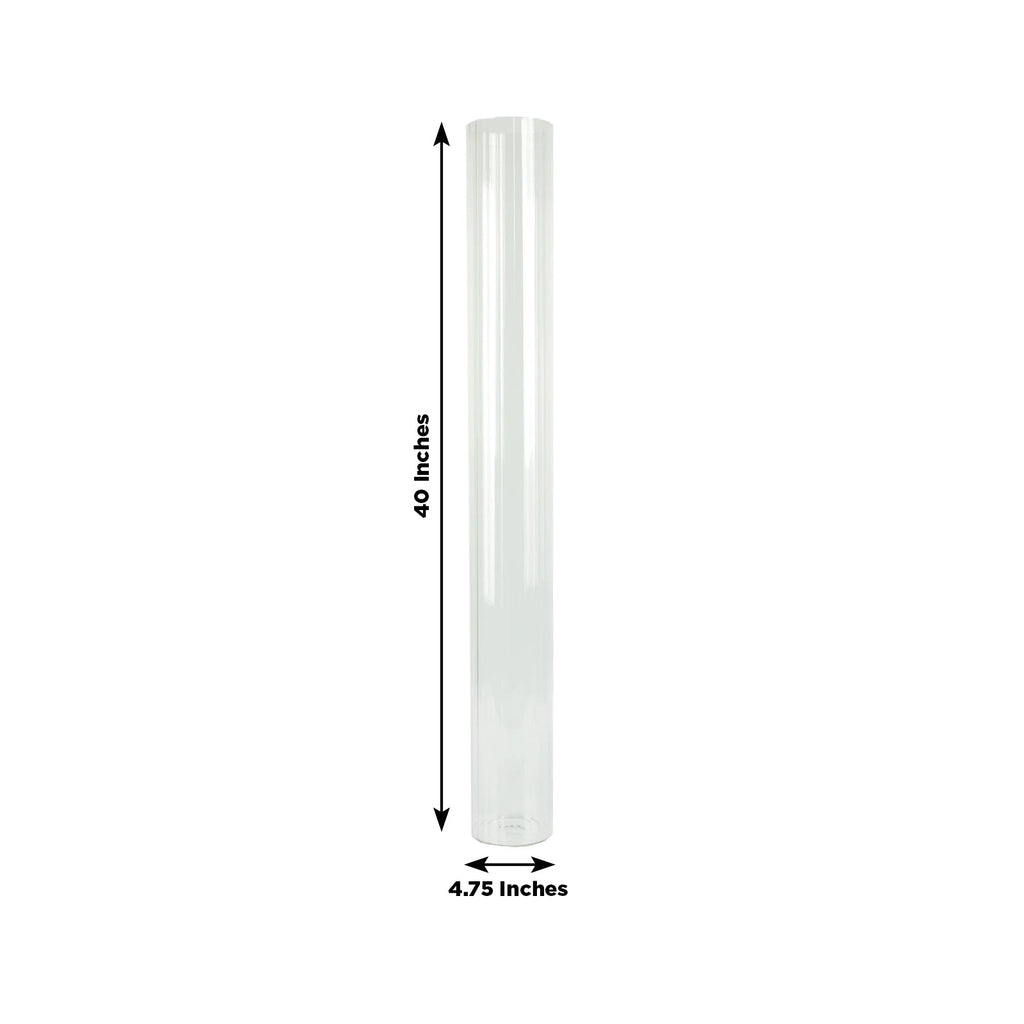 2 Pack Ribbed Cylinder Floor Vases – 40" Tall Oversized Clear Glass Vases for Grand Venue Displays & Lobbies
