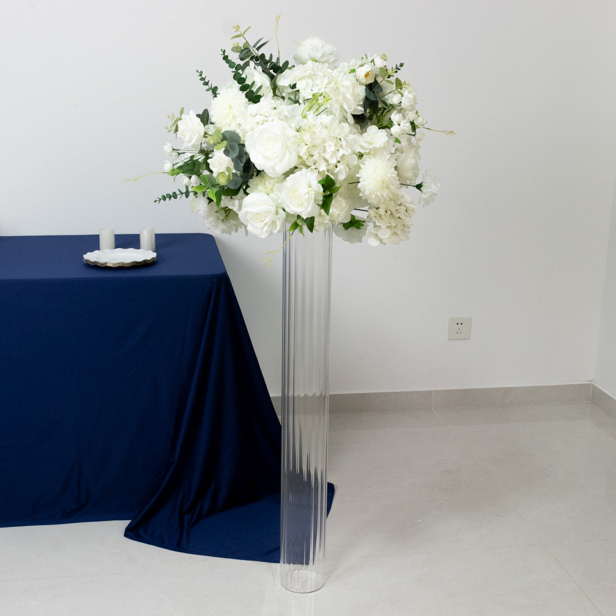 2 Pack Ribbed Cylinder Floor Vases – 40" Tall Oversized Clear Glass Vases for Grand Venue Displays & Lobbies