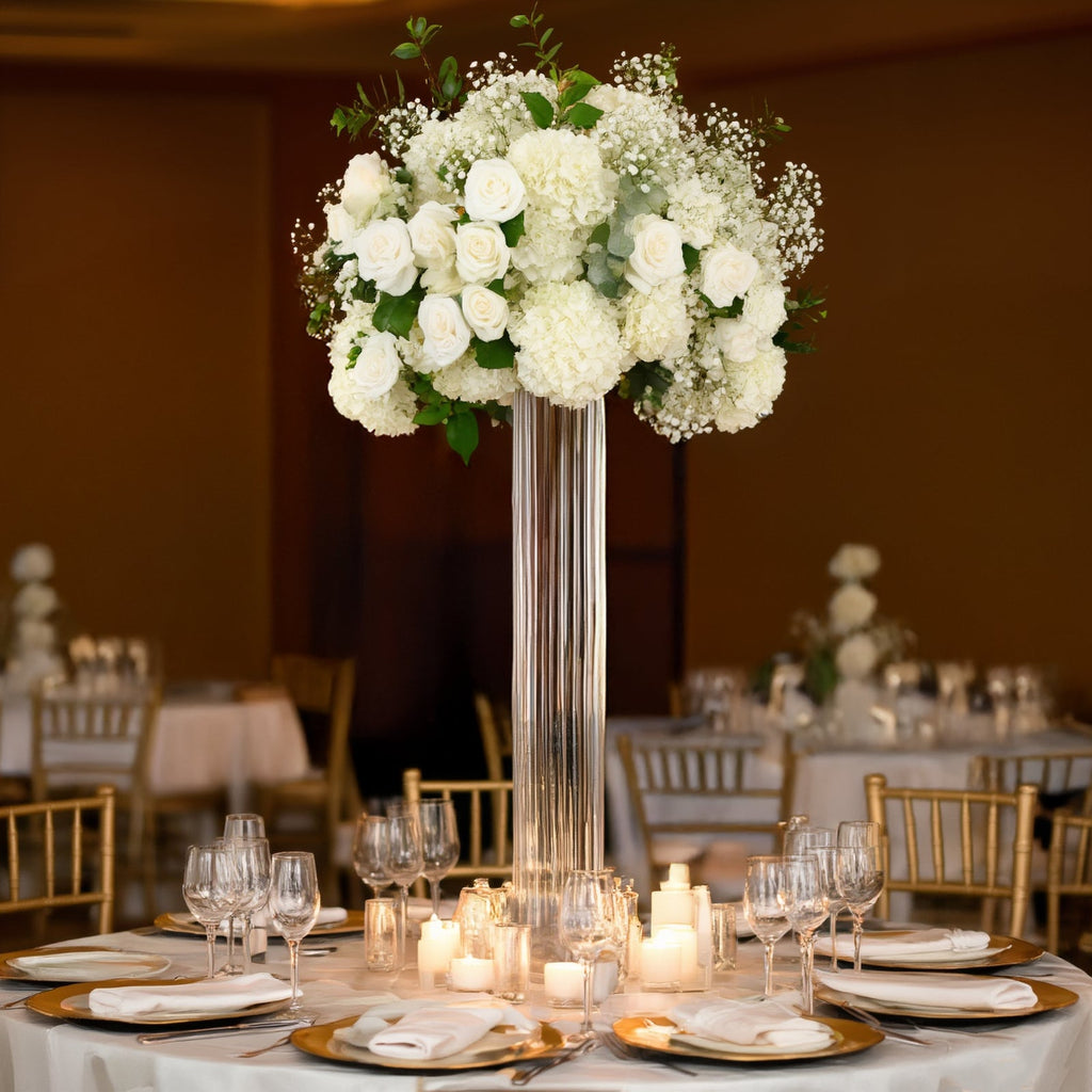 2 Pack Ribbed Cylinder Floor Vases – 40" Tall Oversized Clear Glass Vases for Grand Venue Displays & Lobbies