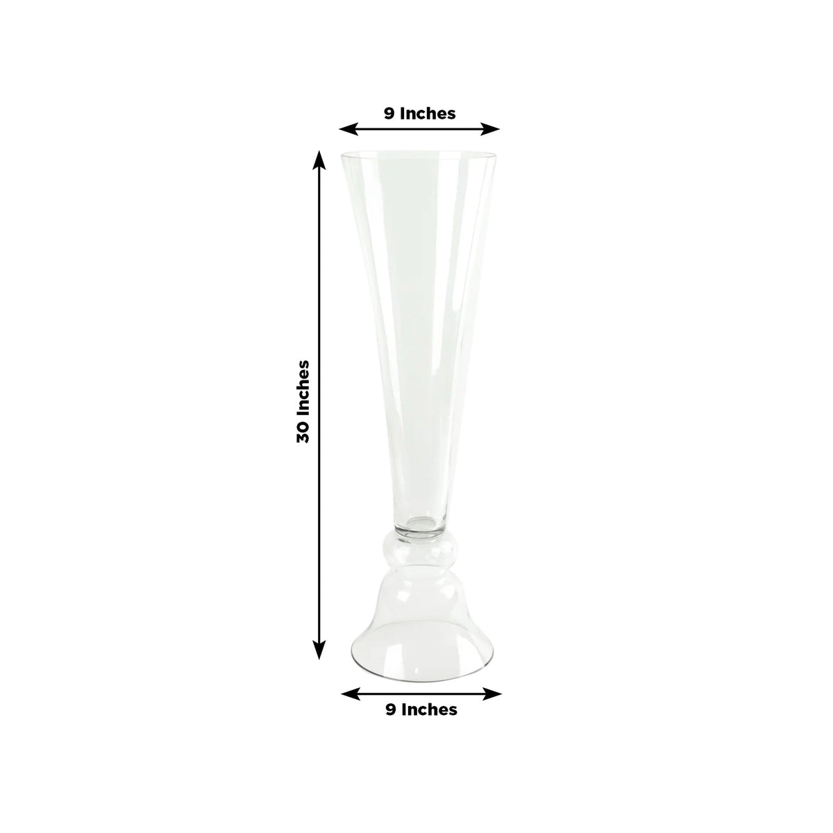 Set of 2 Glass Trumpet Vases Reversible Clarinet Style 30" Clear - Sophisticated Wedding Floral Centerpieces