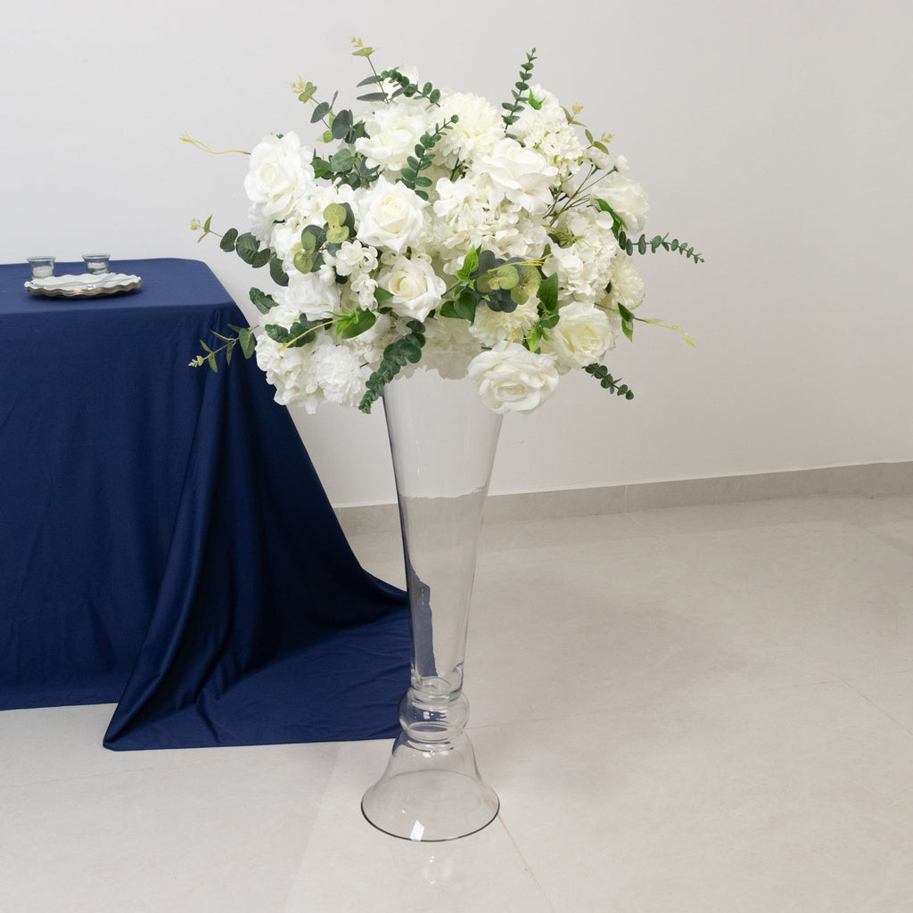 Set of 2 Glass Trumpet Vases Reversible Clarinet Style 30" Clear - Sophisticated Wedding Floral Centerpieces