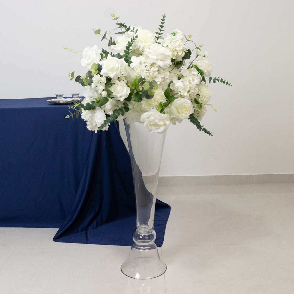 Set of 2 Glass Trumpet Vases Reversible Clarinet Style 30" Clear - Sophisticated Wedding Floral Centerpieces
