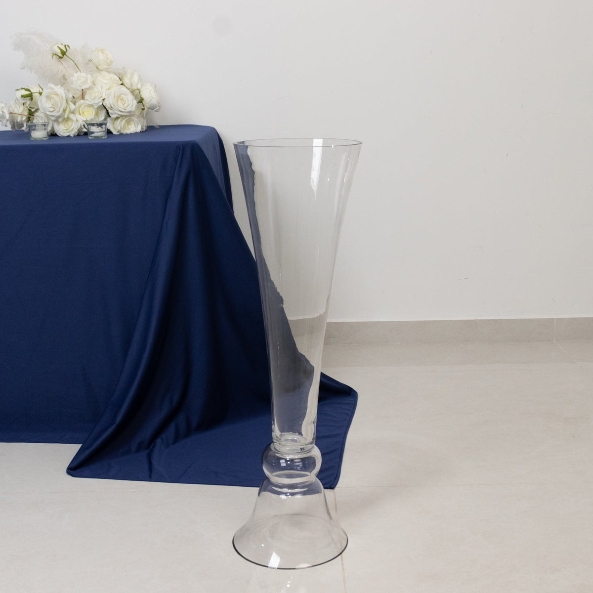 Set of 2 Glass Trumpet Vases Reversible Clarinet Style 30" Clear - Sophisticated Wedding Floral Centerpieces