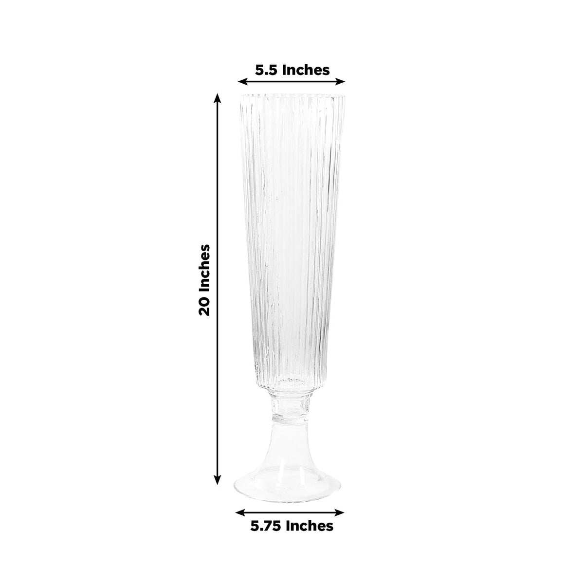 4-Pack Glass Trumpet Vases Ribbed Design 20" Clear - Heavy Duty Floral Wedding Centerpieces
