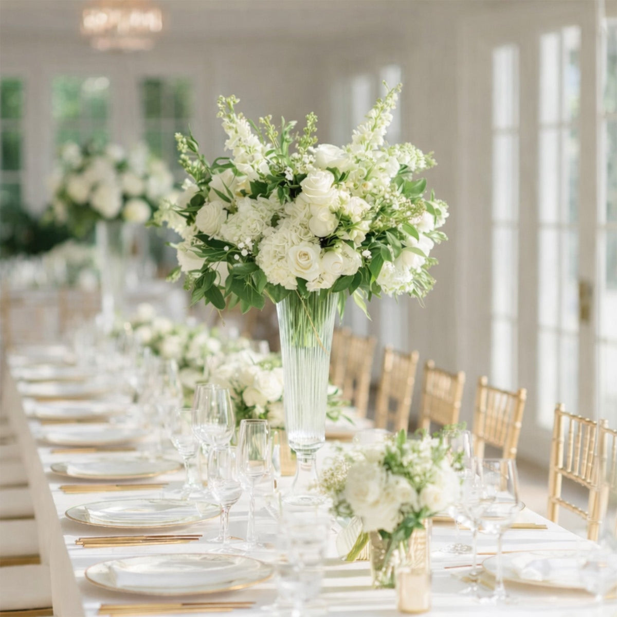 4-Pack Glass Trumpet Vases Ribbed Design 20" Clear - Heavy Duty Floral Wedding Centerpieces