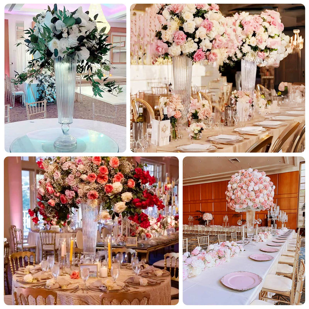 2-Pack Glass Trumpet Vases Ribbed Design 32" Clear - Heavy Duty Floral Wedding Centerpieces