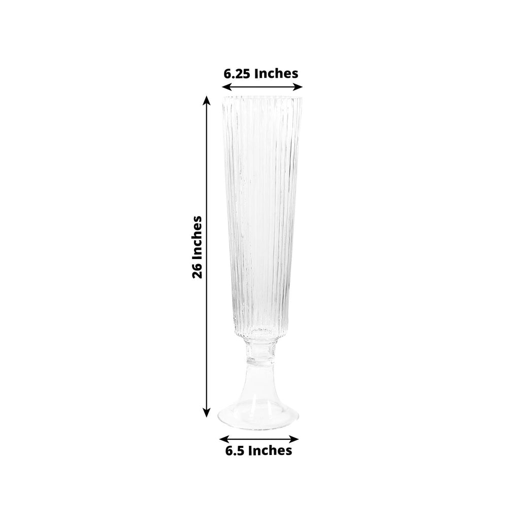 2 Pack Ribbed Glass Trumpet Vases, 26" Tall, Clear - Wedding Floral Centerpiece