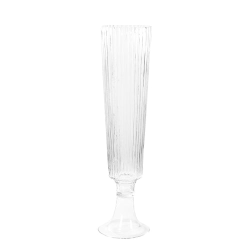2 Pack Ribbed Glass Trumpet Vases, 26" Tall, Clear - Wedding Floral Centerpiece