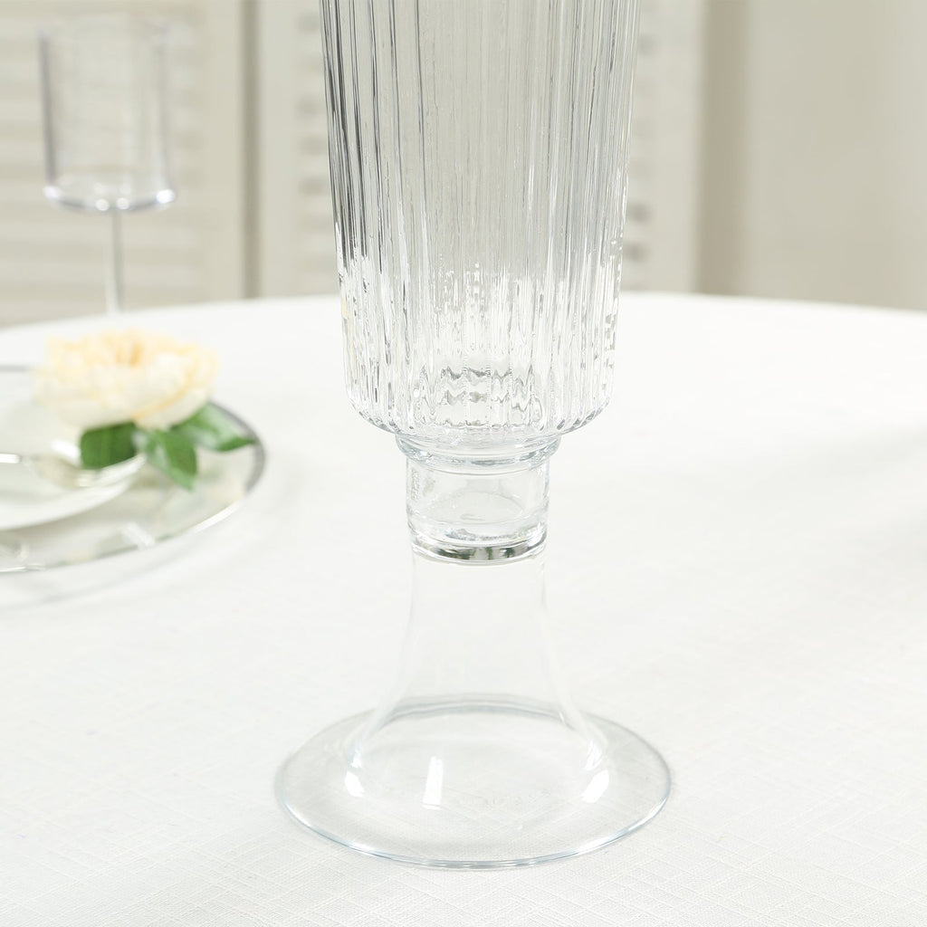 2 Pack Ribbed Glass Trumpet Vases, 26" Tall, Clear - Wedding Floral Centerpiece
