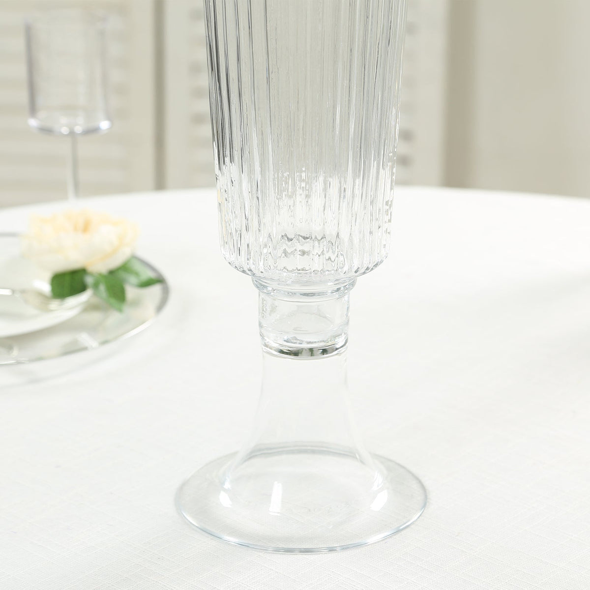 2 Pack Ribbed Glass Trumpet Vases, 26" Tall, Clear - Wedding Floral Centerpiece