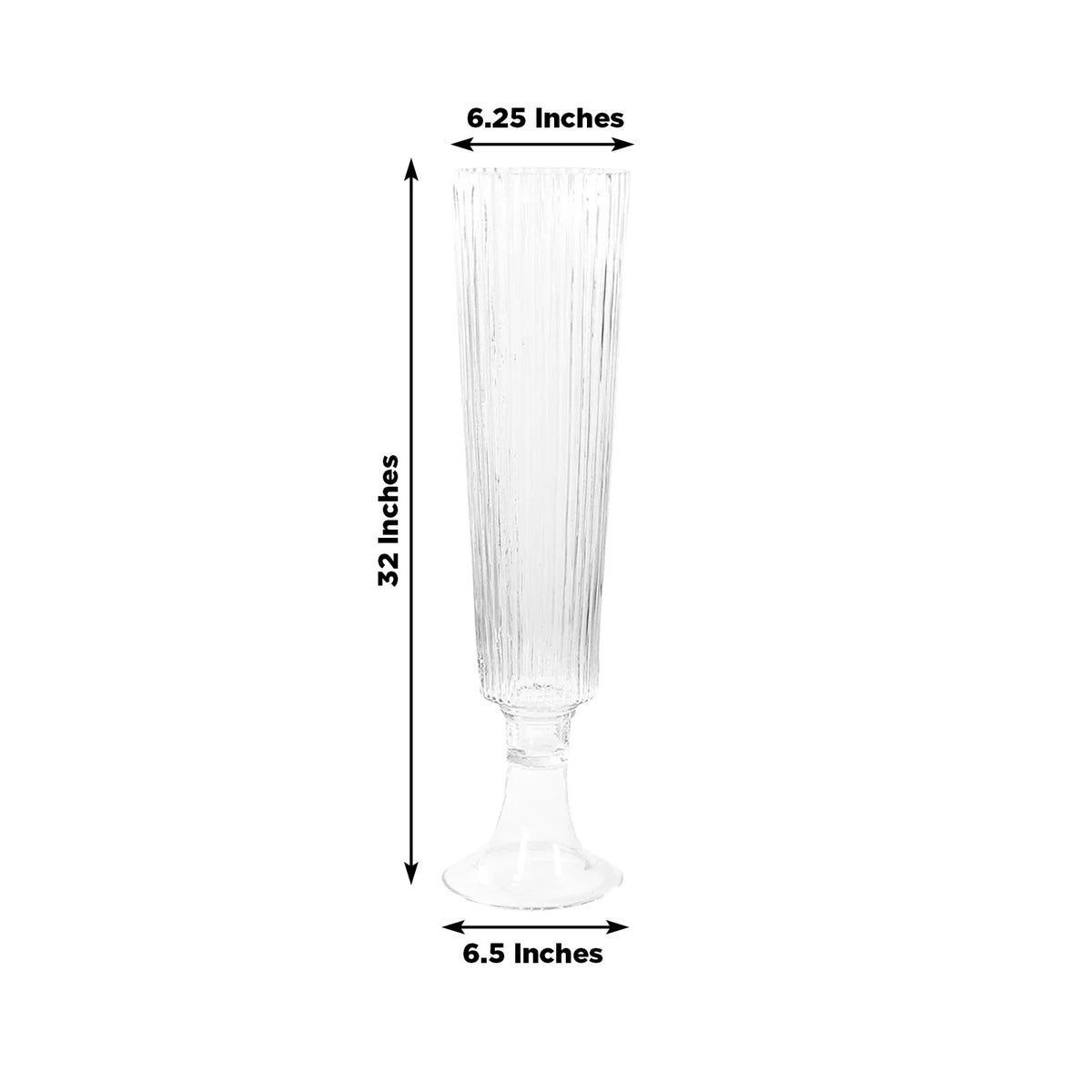 2-Pack Glass Trumpet Vases Ribbed Design 32" Clear - Heavy Duty Floral Wedding Centerpieces