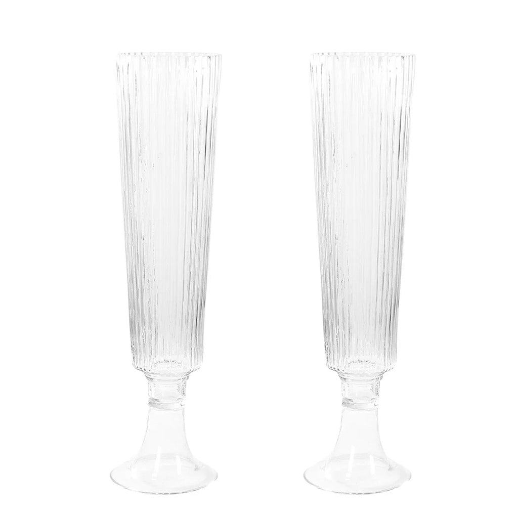 2-Pack Glass Trumpet Vases Ribbed Design 32" Clear - Heavy Duty Floral Wedding Centerpieces