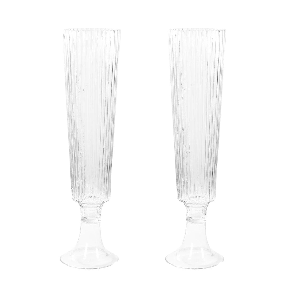 2-Pack Glass Trumpet Vases Ribbed Design 32" Clear - Heavy Duty Floral Wedding Centerpieces