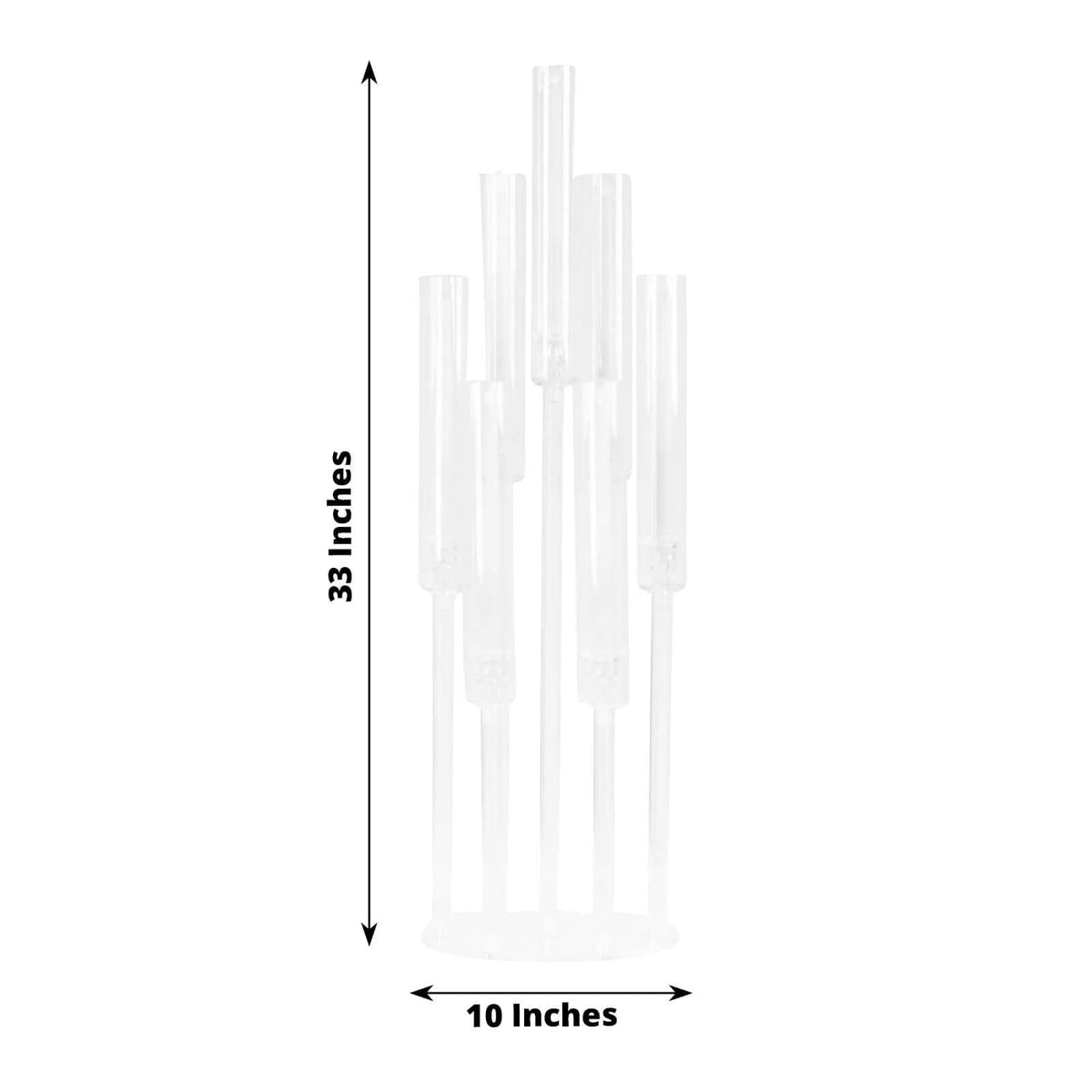 7-Arm Acrylic Cluster Round Taper Candelabra with Circular Base 33" Clear - Sophisticated Pillar Candle Holder Table Centerpiece for Events