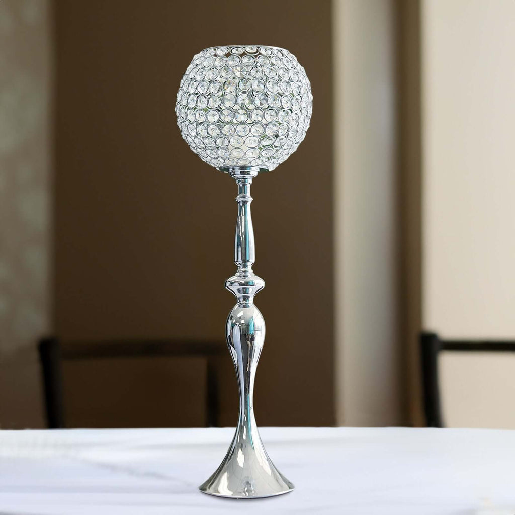 Acrylic Crystal Beaded Goblet Candle Holder 30" Silver - Majestic Flower Ball Centerpiece Stand for Wedding Party Event Decor
