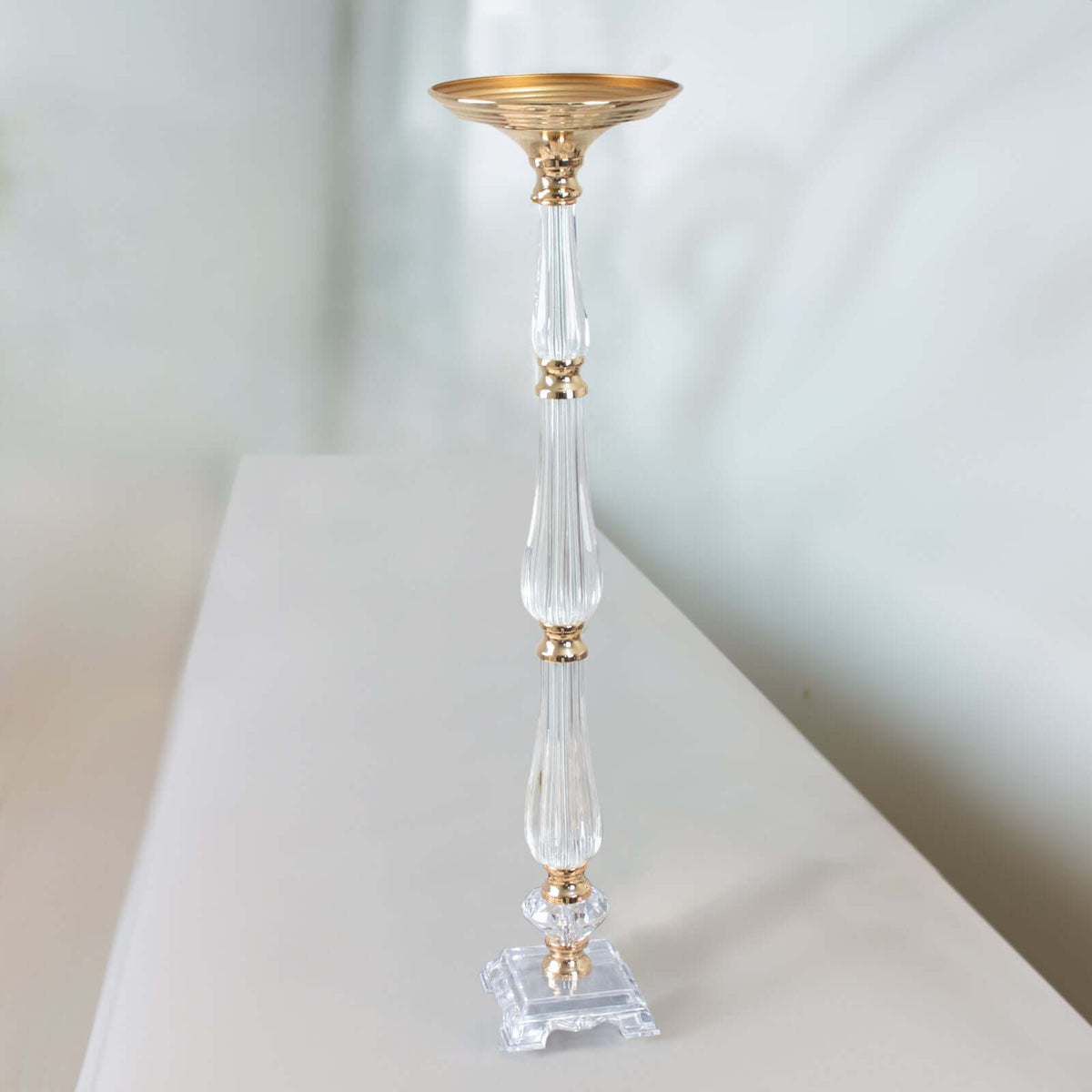 Acrylic Crystal Pillar Candle Stand 32" Gold/Clear - Table Centerpiece and Wedding Flower Bowl Pedestal