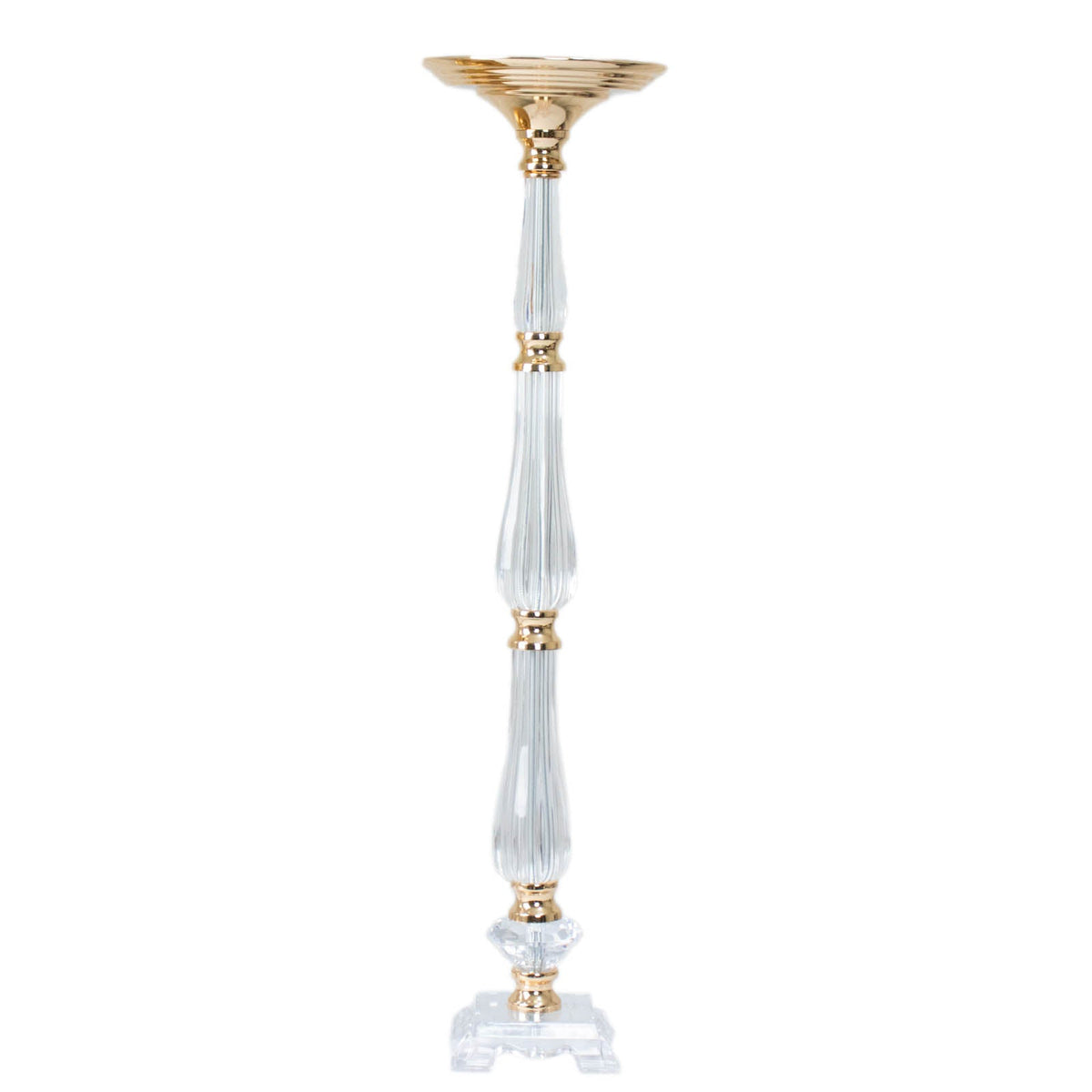 Acrylic Crystal Pillar Candle Stand 32" Gold/Clear - Table Centerpiece and Wedding Flower Bowl Pedestal