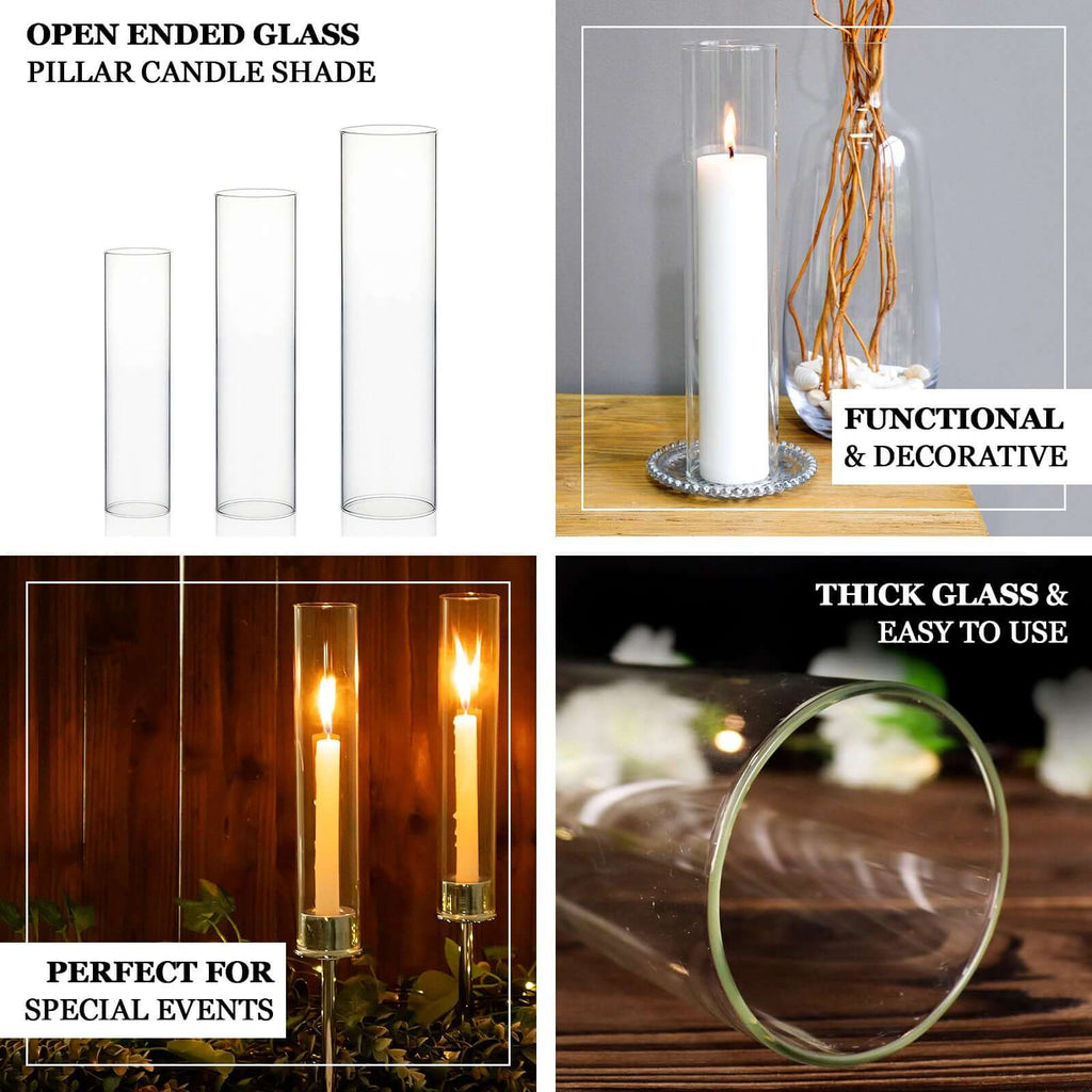 2-Pack Glass Pillar Hurricane Candle Shades 14" - Clear Chimney Tube with 2.25" Wide Open Ends