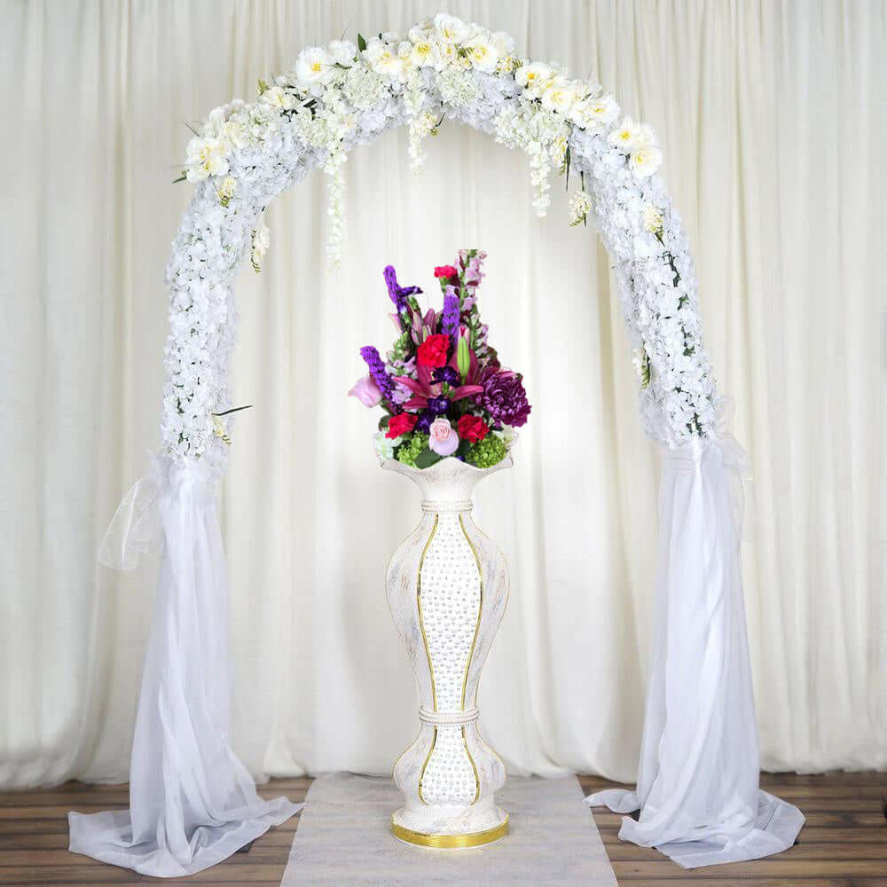 Shimmering Gold Glittered Marble Design Flower Pot Vase With Pearls and Mirror Mosaic Embellishment 40"