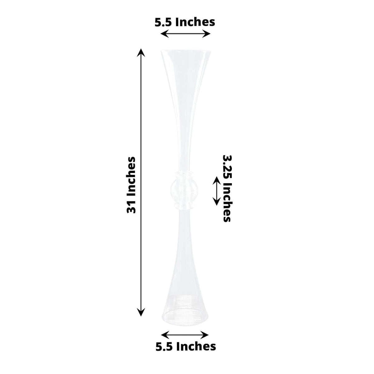 2 Pack Clear Crystal Embellishment Trumpet Table Centerpiece, Reversible Plastic Flower Vase 31"