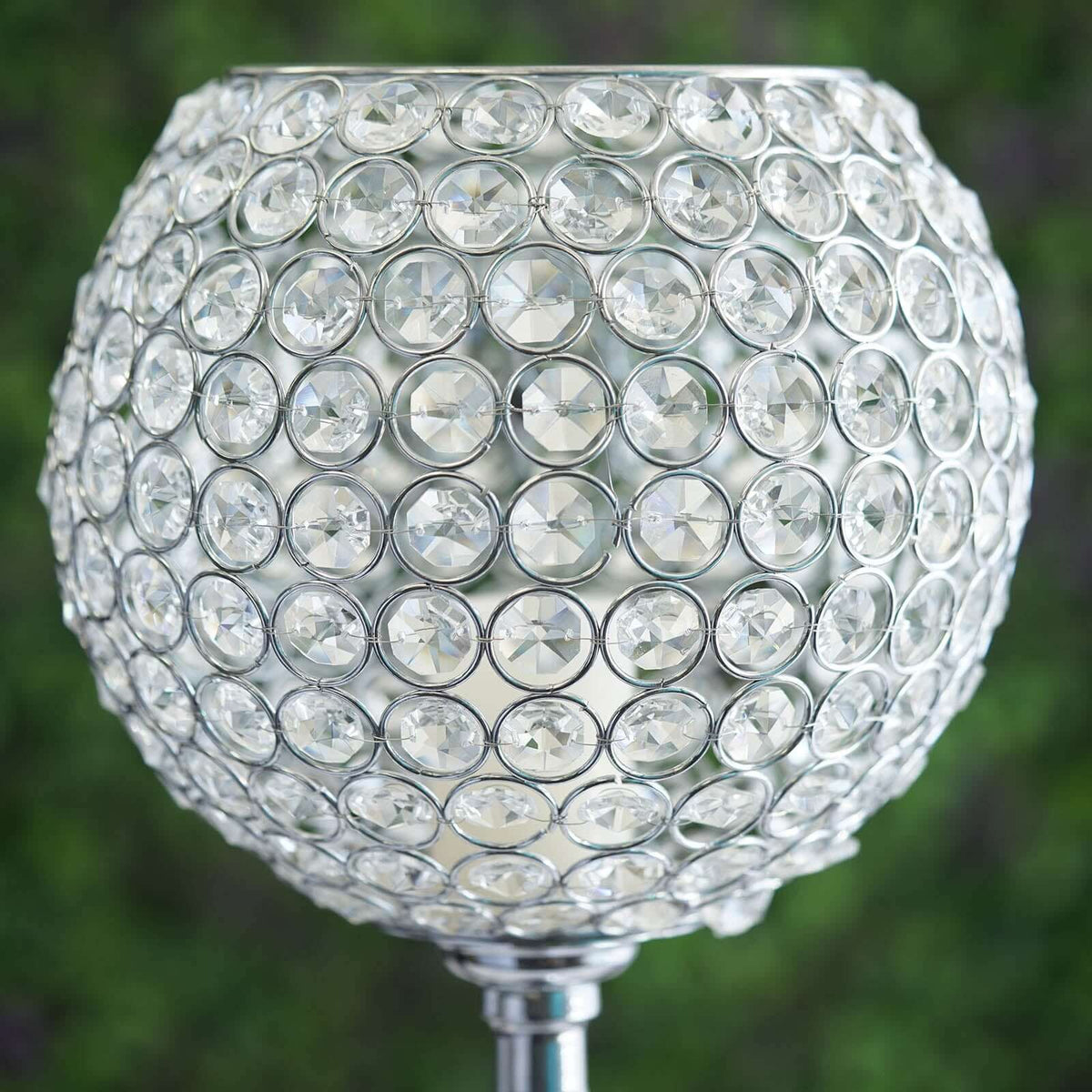 Acrylic Crystal Beaded Goblet Candle Holder 30" Silver - Majestic Flower Ball Centerpiece Stand for Wedding Party Event Decor