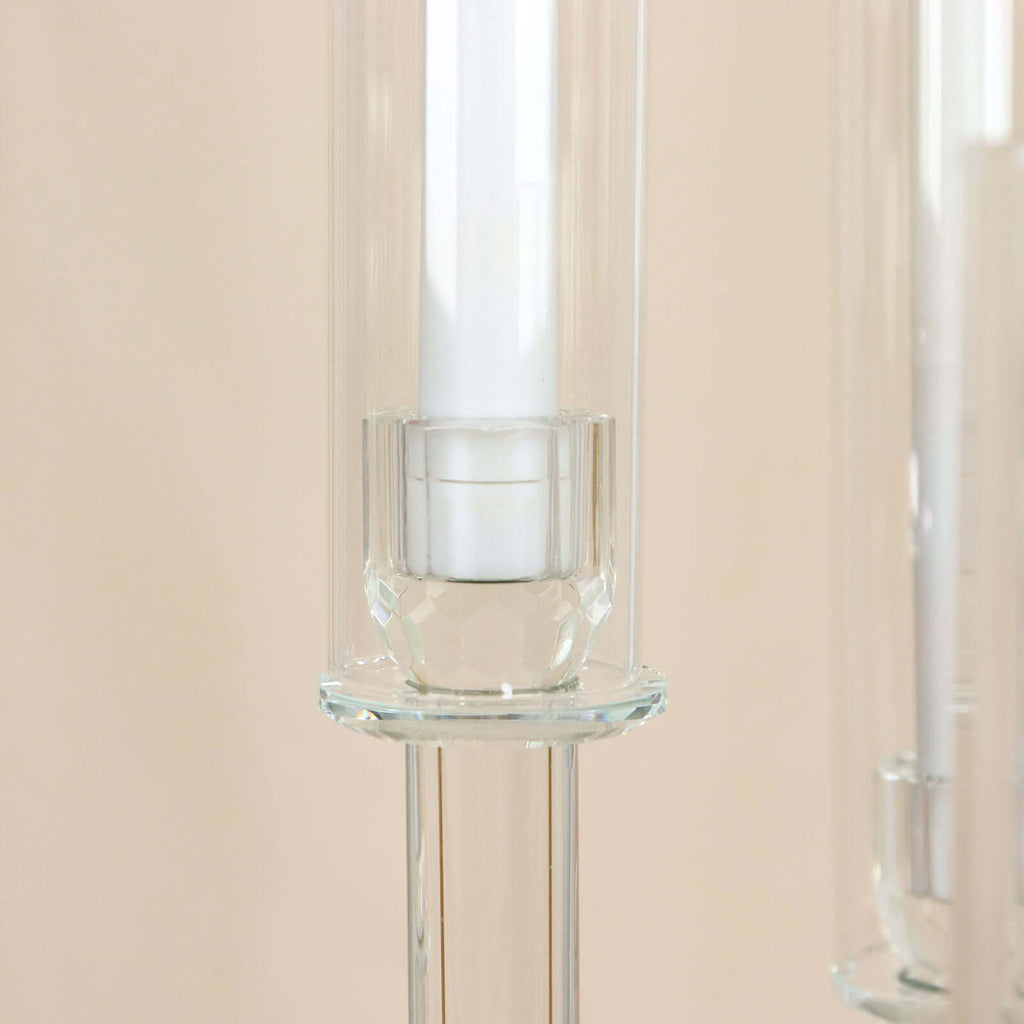 5-Arm Crystal Cluster Taper Candelabra with Round Mirror Base 51" Clear - Stylish Candle Holder Table Centerpiece for Votive & Pillar Candles