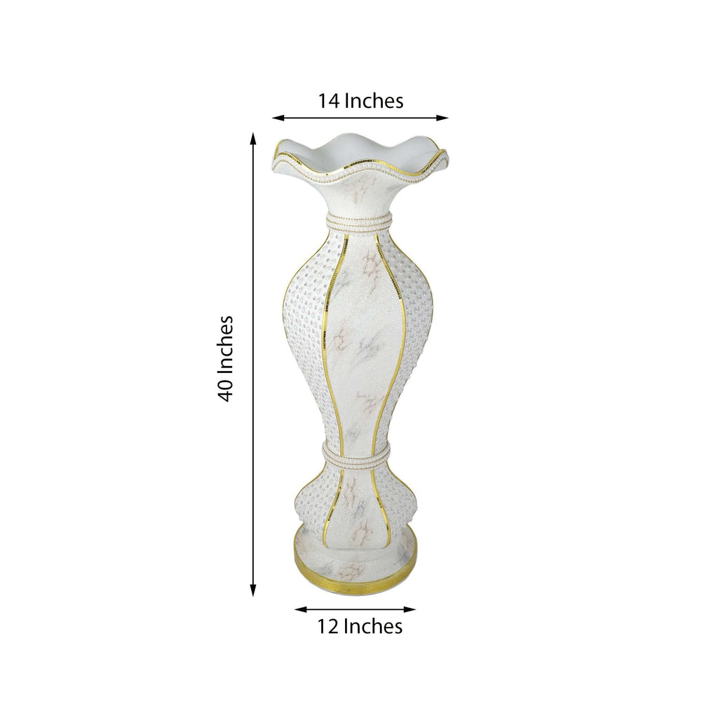 Shimmering Gold Glittered Marble Design Flower Pot Vase With Pearls and Mirror Mosaic Embellishment 40"