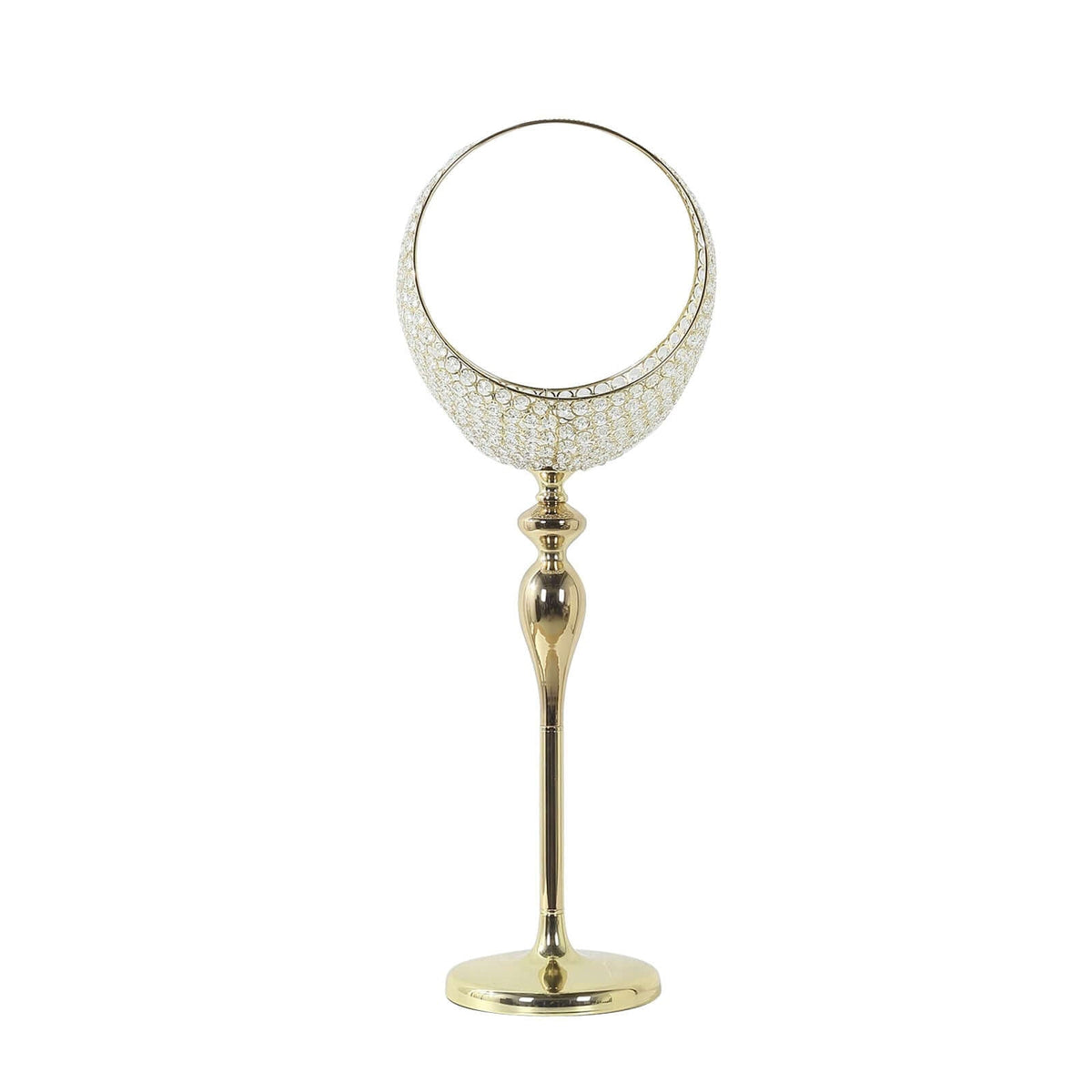 Metal Crystal Beaded Candle Holder Stand 3ft Tall - Half Moon Basket Design Gold Wedding Flower Centerpiece with Round Stable Base