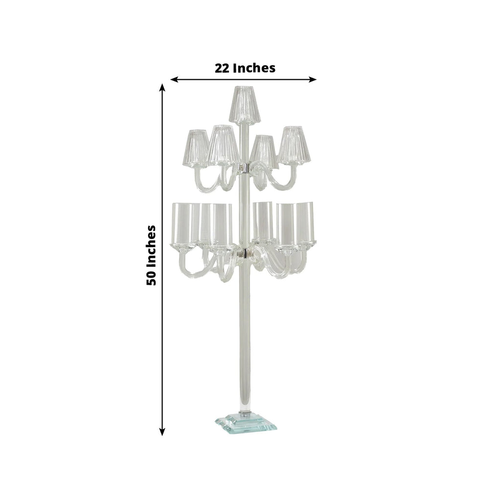 Crystal Glass Floor Candelabra – 11-Arm Candle Holder for Taper