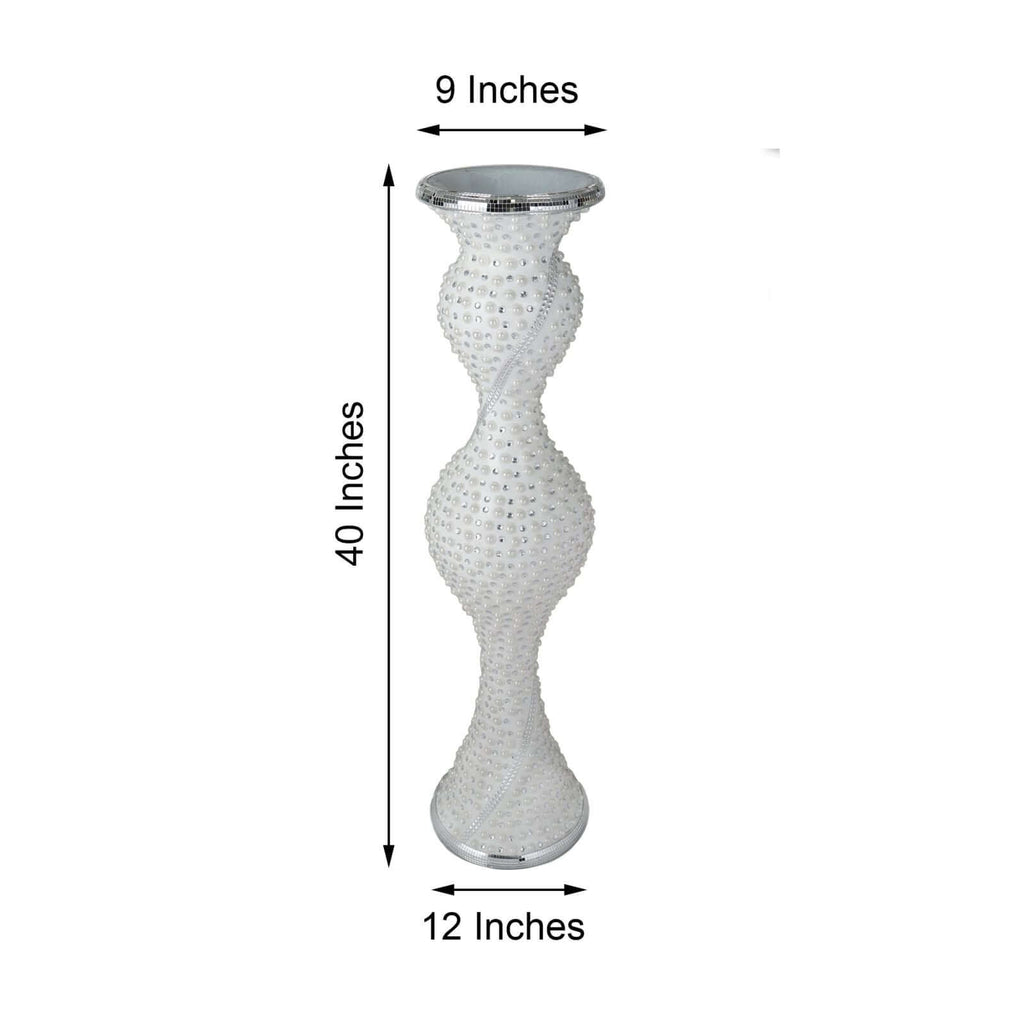Magical Mermaid Style Mirror Mosaic and Pearl Studded Floor Vase 40"