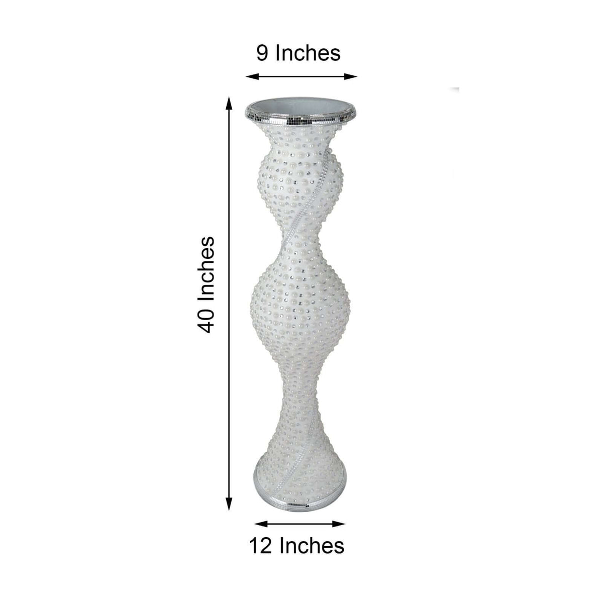 Magical Mermaid Style Mirror Mosaic and Pearl Studded Floor Vase 40"