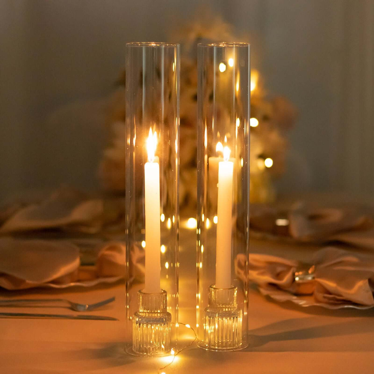 2-Pack Glass Pillar Hurricane Candle Shades 14" - Clear Chimney Tube with 2.25" Wide Open Ends