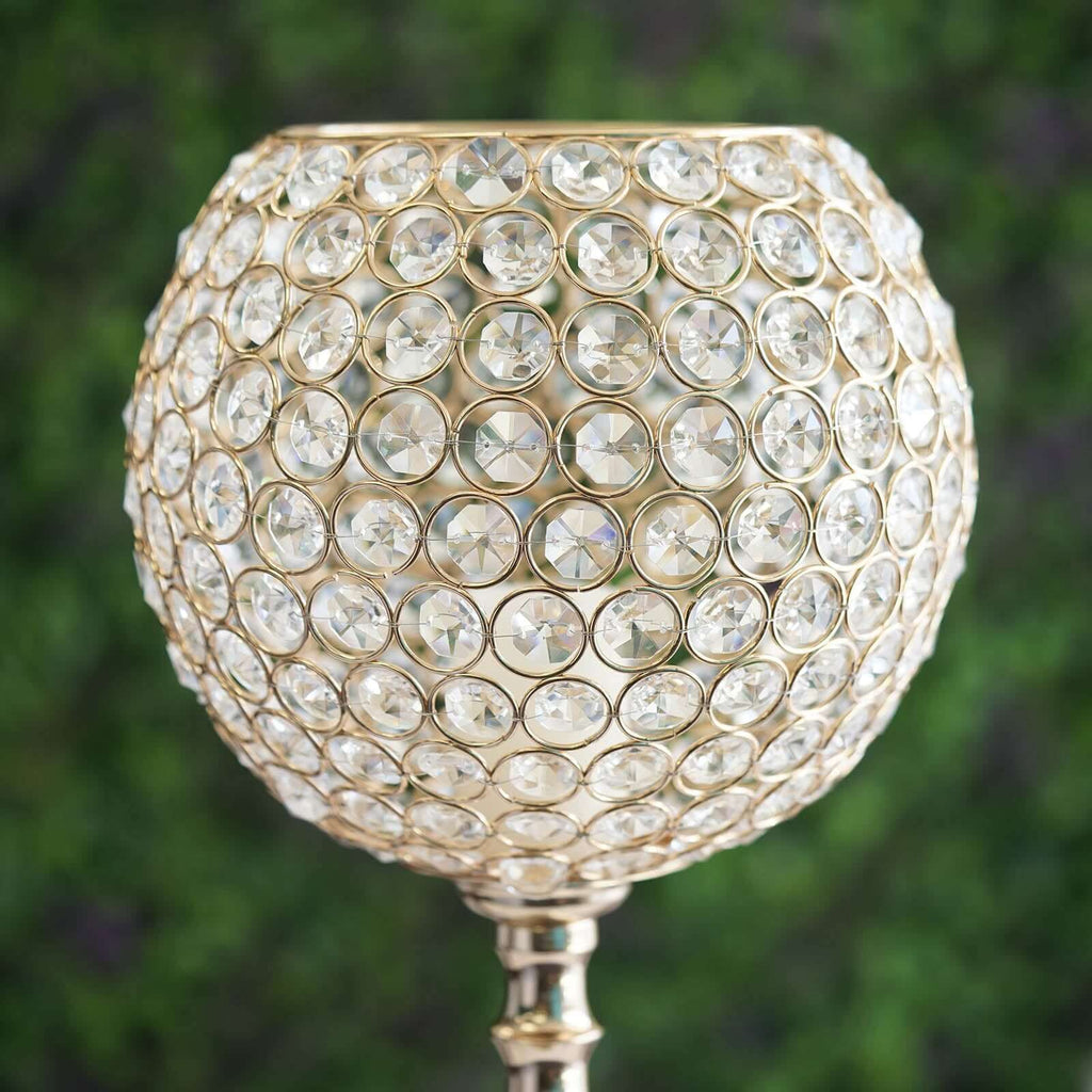 Acrylic Crystal Beaded Goblet Candle Holder 30" Gold - Majestic Flower Ball Centerpiece Stand for Wedding Party Event Decor