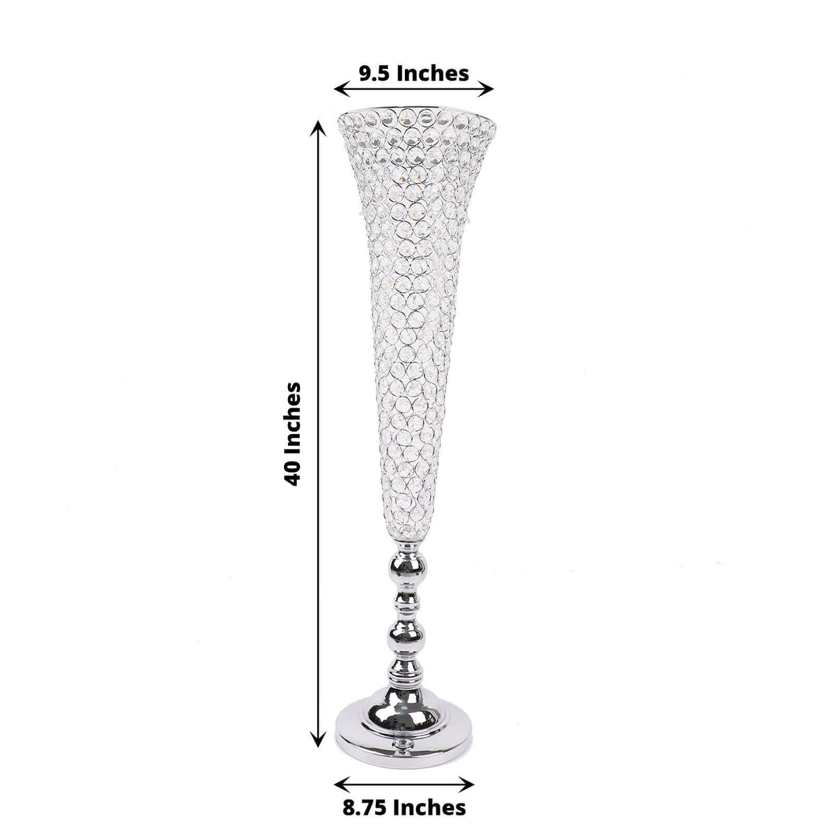 2-Pack Crystal Beaded Trumpet Vase Set 40" Silver - Table Centerpiece for Grand Occasions