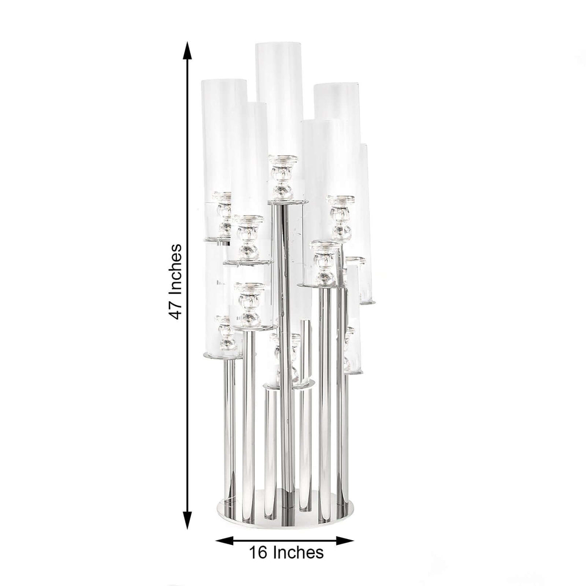 10-Arm Crystal Cluster Taper Candelabra Round Design with Mirror Base 47" Clear - Radiant Candle Holder Table Centerpiece for Votive & Pillar Candles