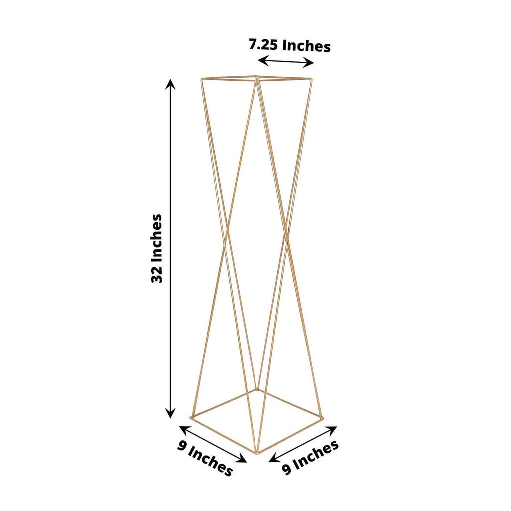 2-Pack Metal Pedestal Stands 32" Gold Geometric Crisscross Design - Open Column Wedding Centerpieces